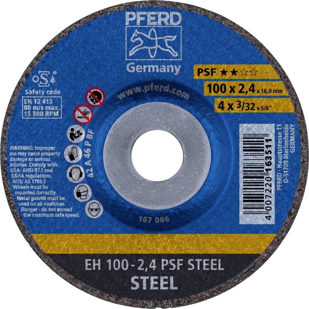 PFERD EH 100-2,4 PSF STEEL/16,0 61739116 Trennscheibe gekröpft 100 mm 16 mm 25 St.