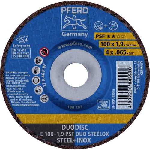 PFERD TOOLS 62010630 E 100-1,9 PSF DUO STEELOX/16,0 Schruppscheibe gekröpft Durchmesser 100 mm Bohrungs-Ø 16 mm Edelstah...