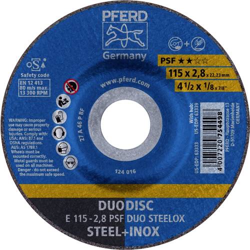 PFERD TOOLS 62011620 E 115-2,8 PSF DUO STEELOX Schruppscheibe gekröpft Durchmesser 115 mm Bohrungs-Ø 22.23 mm Edelstahl,...