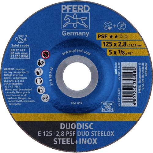 PFERD TOOLS 62012620 E 125-2,8 PSF DUO STEELOX Schruppscheibe gekröpft Durchmesser 125 mm Bohrungs-Ø 22.23 mm Edelstahl,...