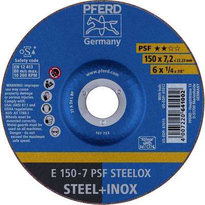 PFERD 62015640 E 150-7 PSF STEELOX Schruppscheibe gekröpft Durchmesser 150 mm Bohrungs-Ø 22.23 mm Edelstahl, Stahl 10 St