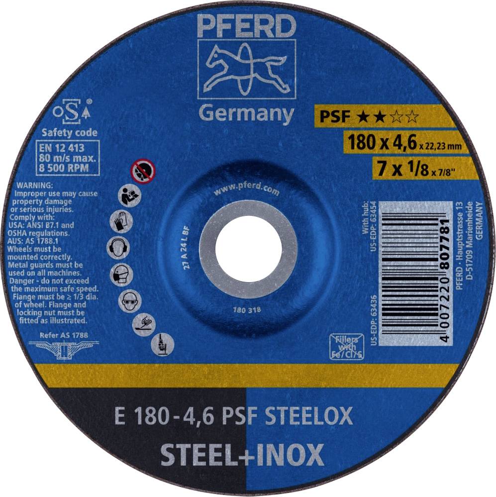 PFERD 62017520 E 180-4,6 PSF STEELOX Schruppscheibe gekröpft 180 mm 22.23 mm 10 St.