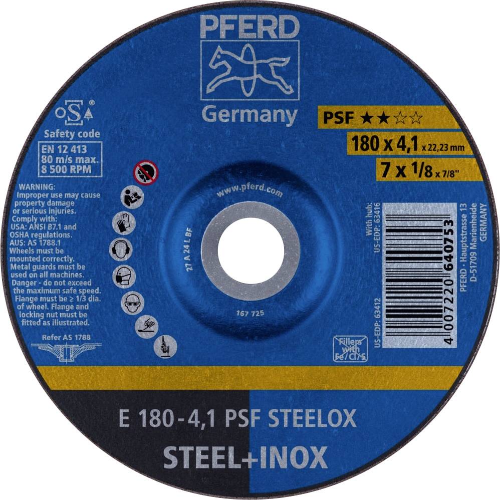 PFERD 62017950 E 180-4,1 PSF STEELOX Schruppscheibe gekröpft 180 mm 22.23 mm 10 St.