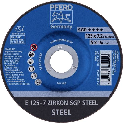 PFERD TOOLS 62212737 E 125-7 ZIRKON SGP STEEL Schruppscheibe gekröpft Durchmesser 125 mm Bohrungs-Ø 22.23 mm Stahl 10 St...