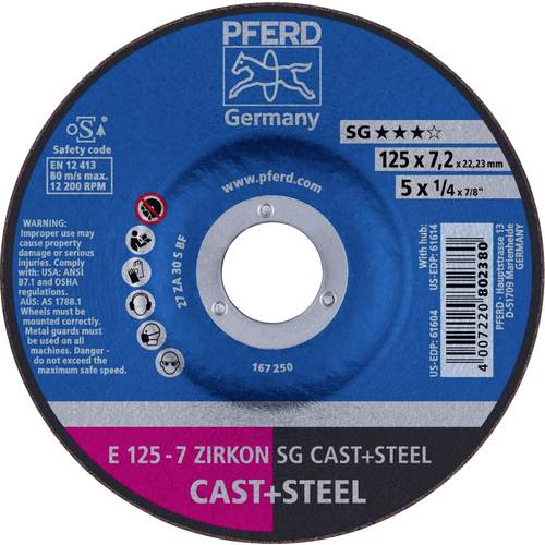 Thumbnail - PFERD TOOLS 62212747 E 125-7 ZIRKON SG CAST+STEEL Schruppscheibe gekröpft Durchmesser 125 mm Bohrungs-Ø 22.23 mm Grau-/S...