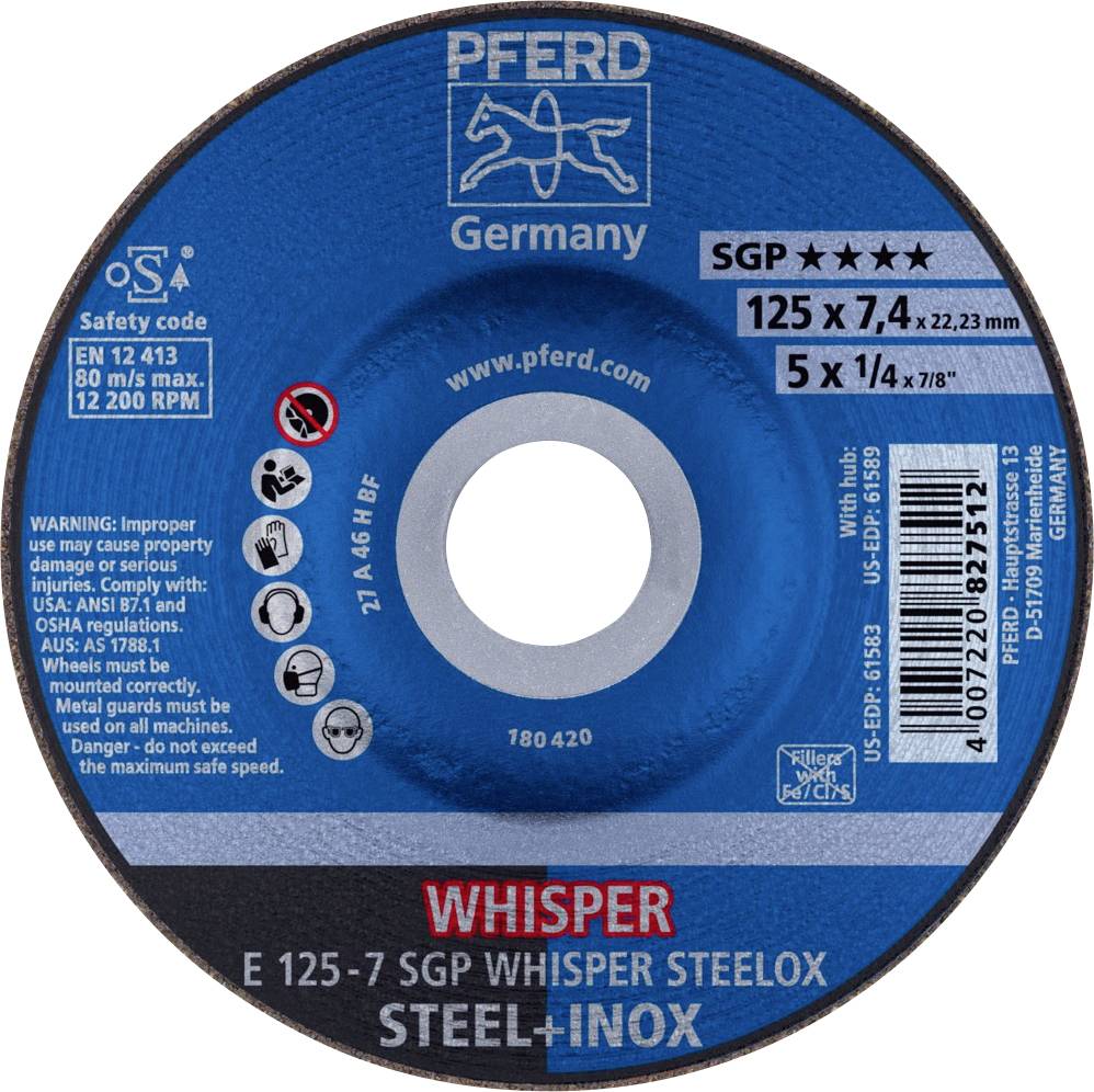 PFERD 62212848 E 125-7 SGP WHISPER STEELOX Schruppscheibe gekröpft 125 mm 22.23 mm 10 St.