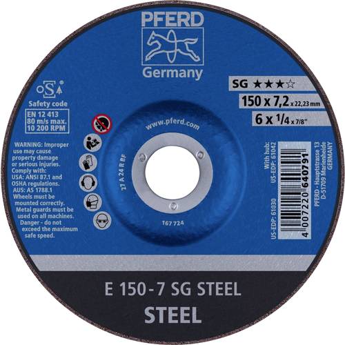 Thumbnail - PFERD TOOLS 62215726 E 150-7 SG STEEL Schruppscheibe gekröpft Durchmesser 150 mm Bohrungs-Ø 22.23 mm Stahl 10 St.