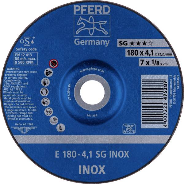 PFERD TOOLS 62217432 E 180-4,1 SG INOX Schruppscheibe gekröpft Durchmesser 180 mm Bohrungs-Ø 22.23 mm Edelstahl 10 St.