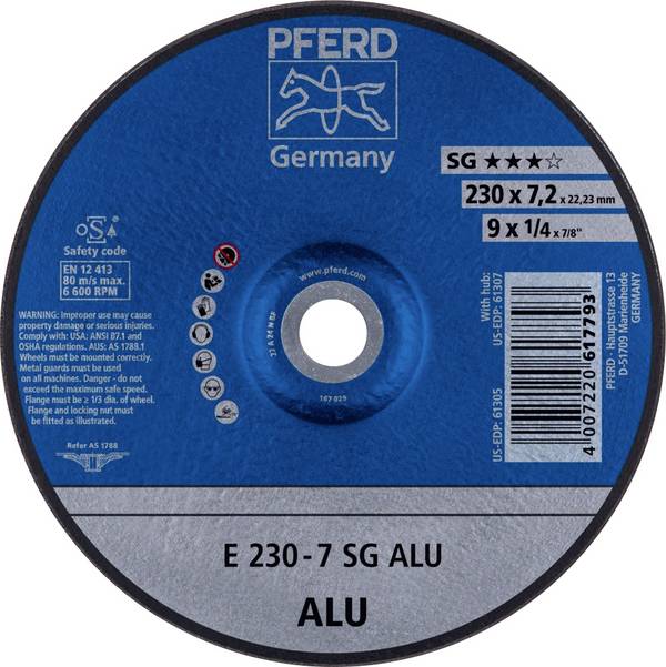 PFERD TOOLS 62223700 E 230-7 SG ALU Schruppscheibe gekröpft Durchmesser 230 mm Bohrungs-Ø 22.23 mm Aluminium, NE-Metalle 10 St.