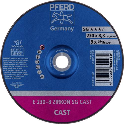 Thumbnail - PFERD TOOLS 62223747 E 230-8 ZIRKON SG CAST Schruppscheibe gekröpft Durchmesser 230 mm Bohrungs-Ø 22.23 mm Grau-/Sphärog...