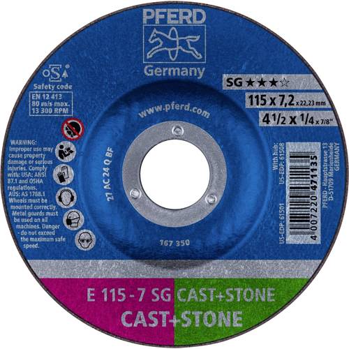 Thumbnail - PFERD TOOLS 62911625 E 115-7 SG CAST+STONE Schruppscheibe gekröpft Durchmesser 115 mm Bohrungs-Ø 22.23 mm Aluminiumlegie...