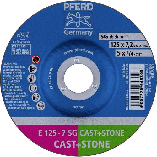 PFERD TOOLS 62912725 E 125-7 SG CAST+STONE Schruppscheibe gekröpft Durchmesser 125 mm Bohrungs-Ø 22.23 mm Aluminiumlegie...