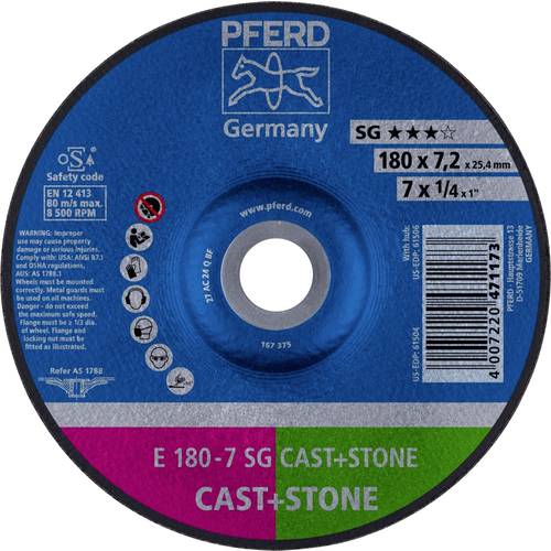 PFERD TOOLS 62917625 E 180-7 SG CAST+STONE Schruppscheibe gekröpft Durchmesser 180 mm Bohrungs-Ø 22.23 mm Aluminiumlegie...