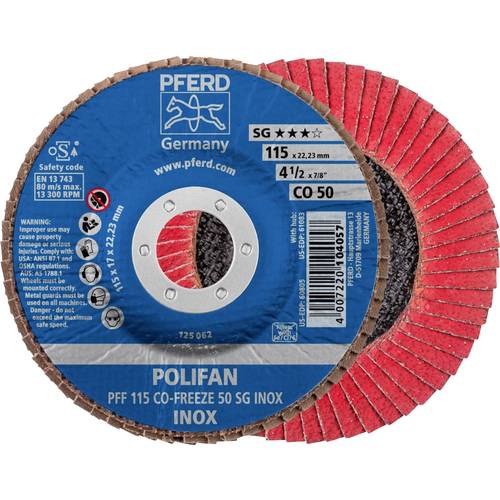 Thumbnail - PFERD TOOLS 67611550 PFF 115 CO-FREEZE 50 SG INOX Fächerschleifscheibe Durchmesser 115 mm Bohrungs-Ø 22.23 mm Nickelbasi...