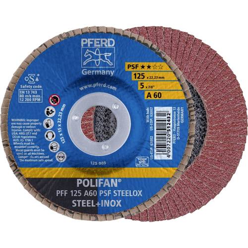 PFERD TOOLS 67646125 PFF 125 A 60 PSF STEELOX Fächerschleifscheibe Durchmesser 125 mm Bohrungs-Ø 22.23 mm Edelstahl, Sta...