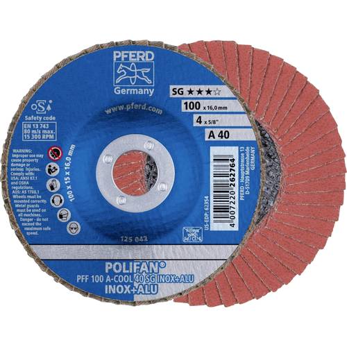 PFERD TOOLS 67654100 PFF 100 A-COOL 40 SG INOX+ALU/16,0 Fächerschleifscheibe Durchmesser 100 mm Bohrungs-Ø 16 mm Alumini...