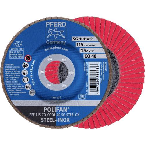 Thumbnail - PFERD TOOLS 67660415 PFF 115 CO-COOL 40 SG STEELOX Fächerschleifscheibe Durchmesser 115 mm Bohrungs-Ø 22.23 mm Aluminium...
