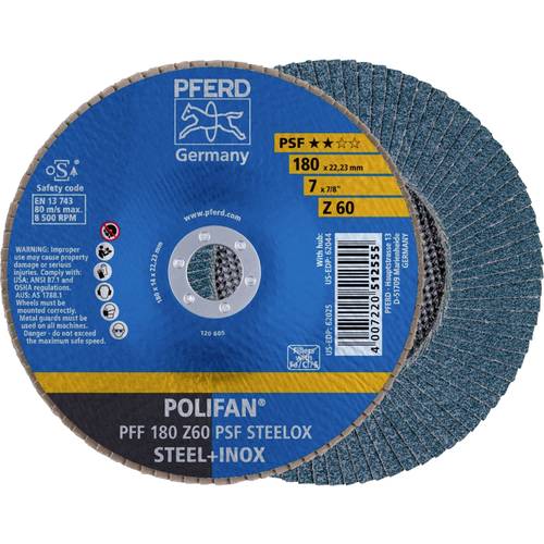 PFERD TOOLS 67666185 PFF 180 Z 60 PSF STEELOX Fächerschleifscheibe Durchmesser 180 mm Bohrungs-Ø 22.23 mm Edelstahl, Sta...