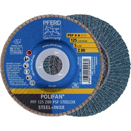 PFERD TOOLS 67668125 PFF 125 Z 80 PSF STEELOX Fächerschleifscheibe Durchmesser 125 mm Bohrungs-Ø 22.23 mm Edelstahl, Sta...