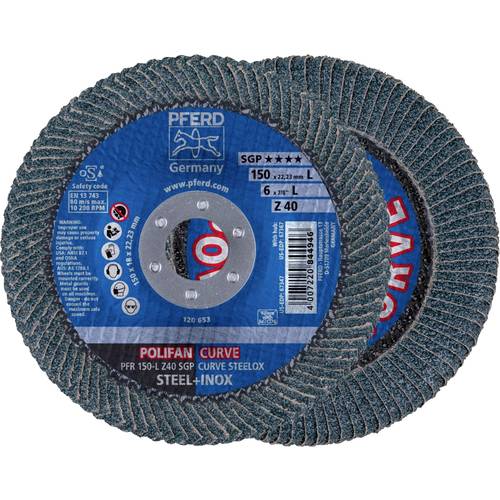 PFERD TOOLS 67689082 PFR 150-L Z 40 SGP CURVE STEELOX Fächerschleifscheibe Durchmesser 150 mm Bohrungs-Ø 22.23 mm Edelst...