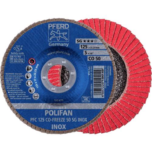 Thumbnail - PFERD TOOLS 67712550 PFC 125 CO-FREEZE 50 SG INOX Fächerschleifscheibe Durchmesser 125 mm Bohrungs-Ø 22.23 mm Nickelbasi...
