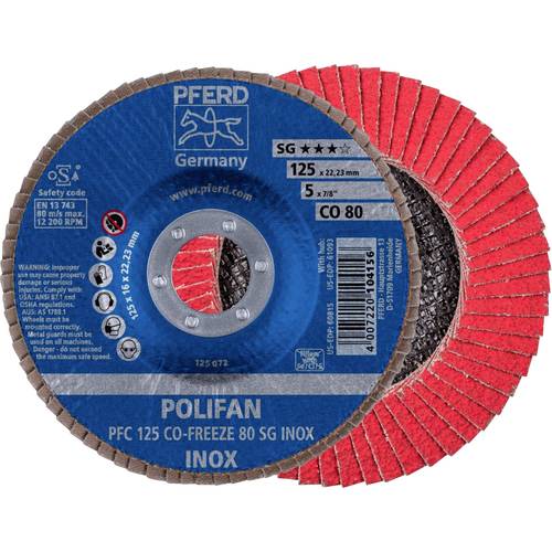 Thumbnail - PFERD TOOLS 67712580 PFC 125 CO-FREEZE 80 SG INOX Fächerschleifscheibe Durchmesser 125 mm Bohrungs-Ø 22.23 mm Nickelbasi...