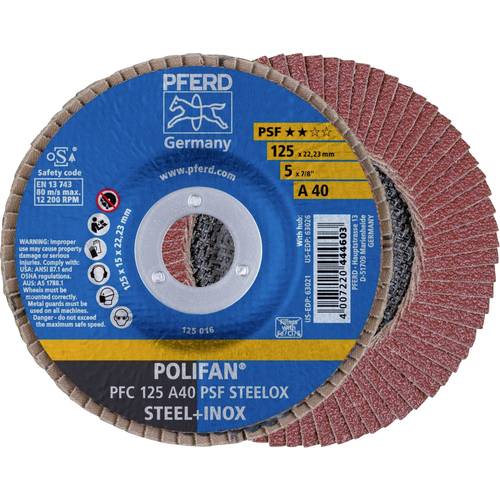 Thumbnail - PFERD TOOLS 67744125 PFC 125 A 40 PSF STEELOX Fächerschleifscheibe Durchmesser 125 mm Bohrungs-Ø 22.23 mm Edelstahl, Sta...