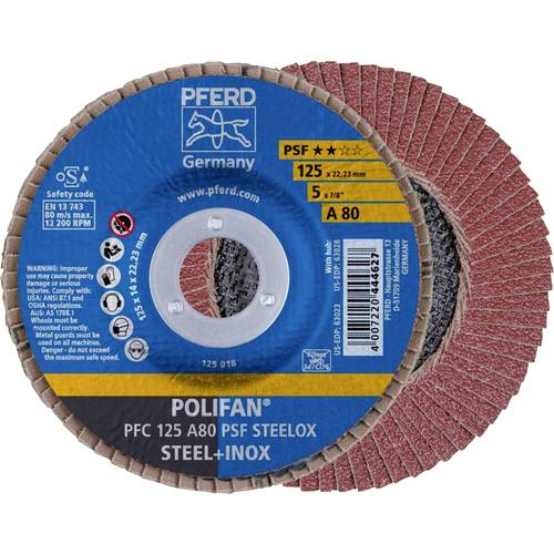Thumbnail - PFERD TOOLS 67748125 PFC 125 A 80 PSF STEELOX Fächerschleifscheibe Durchmesser 125 mm Bohrungs-Ø 22.23 mm Edelstahl, Sta...