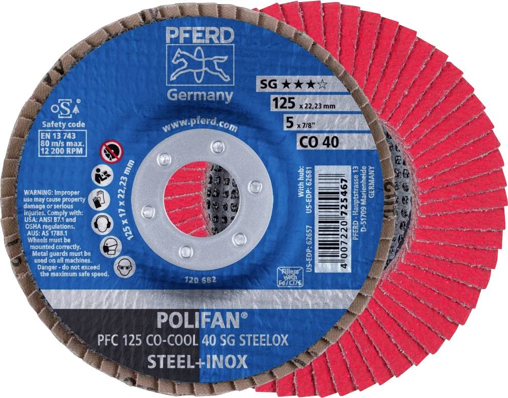 Thumbnail - PFERD TOOLS 67760425 PFC 125 CO-COOL 40 SG STEELOX Fächerschleifscheibe Durchmesser 125 mm Bohrungs-Ø 22.23 mm Körnung (...