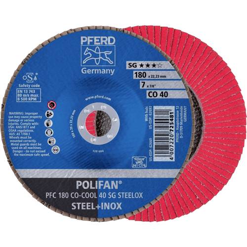 Thumbnail - PFERD TOOLS 67760485 PFC 180 CO-COOL 40 SG STEELOX Fächerschleifscheibe Durchmesser 180 mm Bohrungs-Ø 22.23 mm Aluminium...