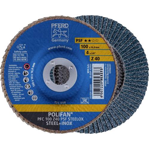 PFERD TOOLS 67764100 PFC 100 Z 40 PSF STEELOX/16,0 Fächerschleifscheibe Durchmesser 100 mm Bohrungs-Ø 16 mm Edelstahl, S...