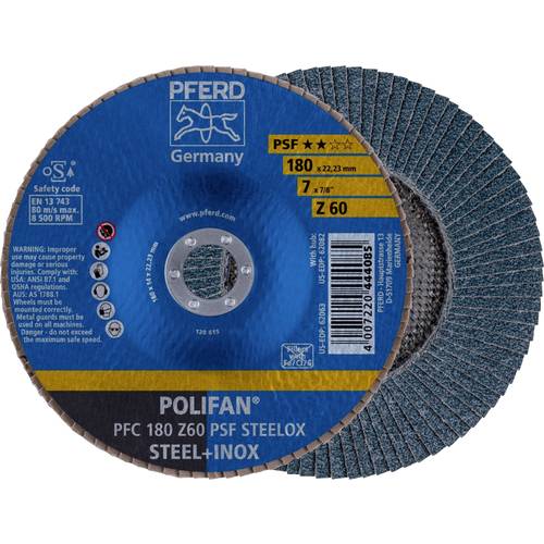 PFERD TOOLS 67766185 PFC 180 Z 60 PSF STEELOX Fächerschleifscheibe Durchmesser 180 mm Bohrungs-Ø 22.23 mm Edelstahl, Sta...