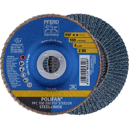 PFERD TOOLS 67768100 PFC 100 Z 80 PSF STEELOX/16,0 Fächerschleifscheibe Durchmesser 100 mm Bohrungs-Ø 16 mm Edelstahl, S...