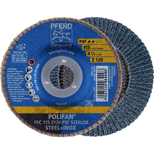 PFERD TOOLS 67769115 PFC 115 Z 120 PSF STEELOX Fächerschleifscheibe Durchmesser 115 mm Bohrungs-Ø 22.23 mm Edelstahl, St...