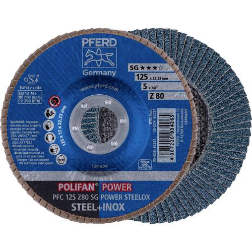 Thumbnail - PFERD TOOLS 67788126 PFC 125 Z 80 SG POWER STEELOX Fächerschleifscheibe Durchmesser 125 mm Bohrungs-Ø 22.23 mm Edelstahl...