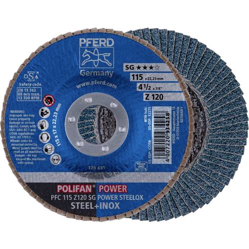 Thumbnail - PFERD TOOLS 67789116 PFC 115 Z 120 SG POWER STEELOX Fächerschleifscheibe Durchmesser 115 mm Bohrungs-Ø 22.23 mm Edelstah...