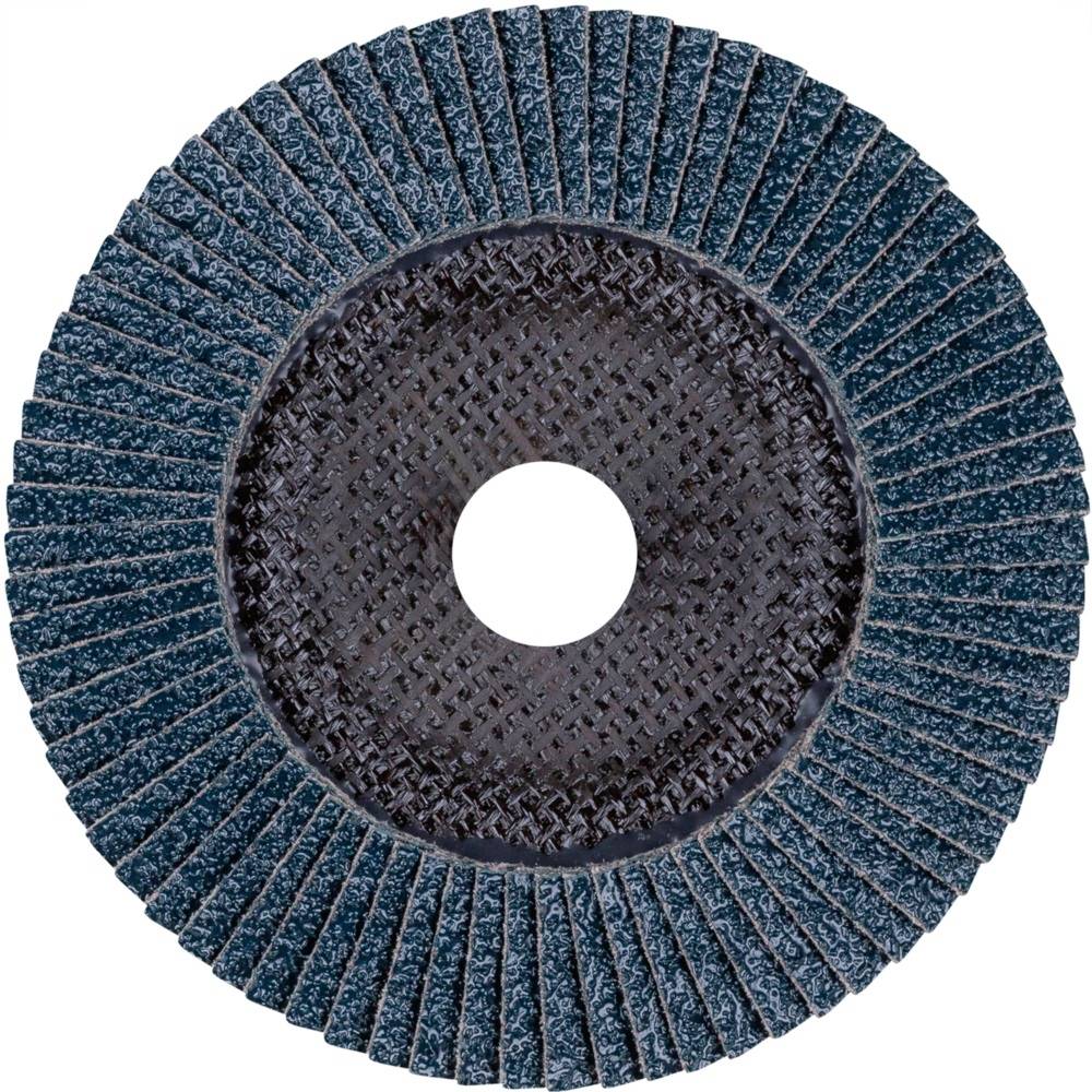 Schleifscheibe in runder Form mit radial angeordneten Schichten aus Schleifmaterial, verwendet zum Glätten oder Polieren von Oberflächen.