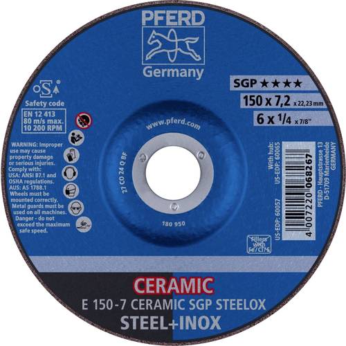 Thumbnail - PFERD TOOLS 69901759 E 150-7 CERAMIC SGP STEELOX Schruppscheibe gekröpft Durchmesser 150 mm Bohrungs-Ø 22.23 mm Edelstah...