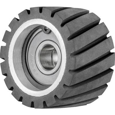 Schwarzes, gerilltes Antriebsrad mit silbernem Lagerring. Verwendet für industrielle Anwendungen, um Drehbewegungen zu übertragen.