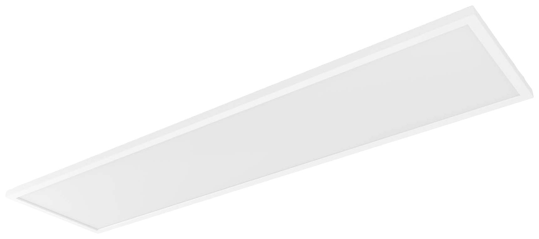 Ein rechteckiges LED-Deckeneinbaupanel, weiß, schmal, für gleichmäßige Ausleuchtung, häufig in Büros oder Gewerberäumen verwendet.