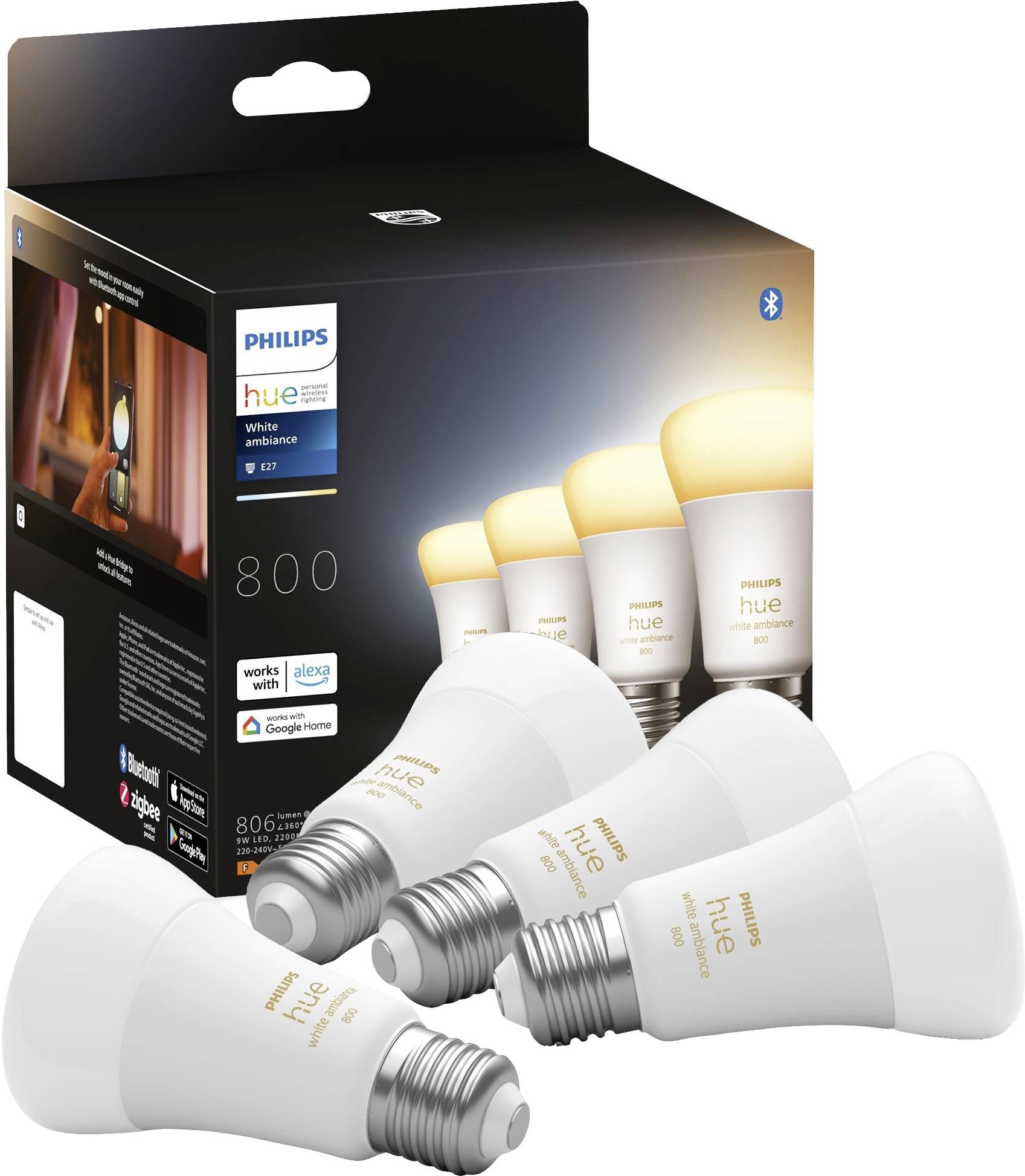 PHILIPS Lighting Hue LED-Leuchtmittel (4er Set) 871951432828000 EEK: F (A - G) Hue White Ambian