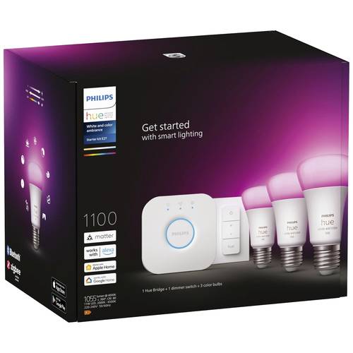 Thumbnail - Philips Hue LED-Leuchtmittel 871951429135500 EEK: F (A - G) Hue White & Col. Amb. 3er Starter Set inkl. DimmerSwitch 3x8...