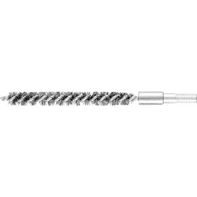 Drahtbürstenaufsatz mit spiralförmigen Borsten, verwendet für die Reinigung von Rohren oder Bohrungen. Geeignet für Metall- und Holzbearbeitung.
