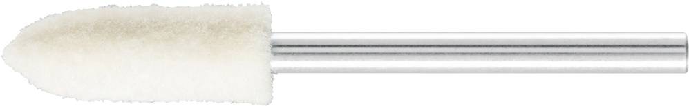 Ein weißer, oval geformter Polieraufsatz mit metallischem Griff, verwendet zum Glätten oder Polieren von Oberflächen.
