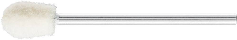 Ein Stab aus Edelstahl mit einem großen, runden, weißen Wollkopf am Ende, ähnlich einem Reinigungswerkzeug.