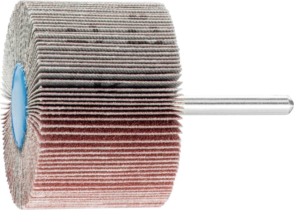 Ein zylindrischer Schleifaufsatz mit Fächerscheiben und Metallschaft, aus abrasivem Material, hauptsächlich für das Schleifen verwendet.