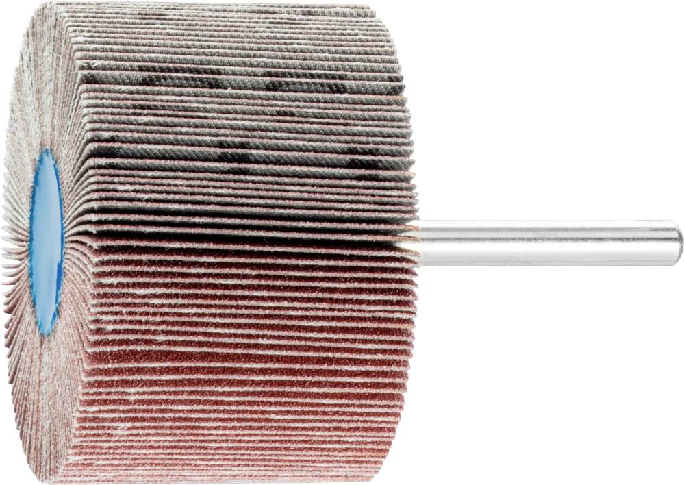 Schleifmop mit zylindrischem Metallstab, verwendet zum Glätten von Oberflächen in Werkzeug- und Maschinenanwendungen.