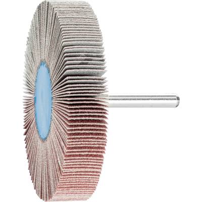 Schleifaufsatz mit mehreren radial angeordneten Schleifscheiben um eine blaue Scheibe, befestigt an einem metallischen Stab.