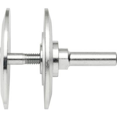 Ein silbernes Metallverbindungsstück mit Schraubgewinde, bestehend aus zwei runden Platten und einem zentralen Stift.