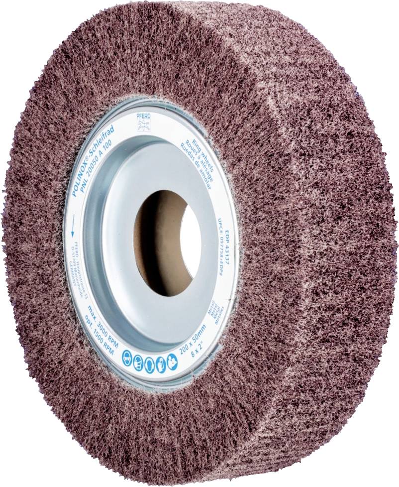 Braune Schleifscheibe mit Metallkern, für das Abtragen und Polieren von Materialien. Geeignet für industrielle Anwendungen.